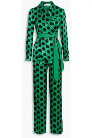 Diane von Furstenberg Women Jumpsuits - Clyde wrap-effect polka-dot satin-jacquard wide-leg jumpsuit - - US 2