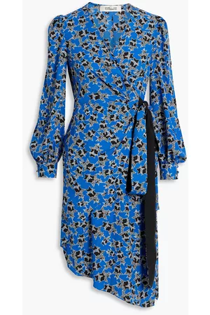 Diane von Furstenberg Women Asymmetrical Dresses - Evania asymmetric printed crepe wrap dress - Blue - US 0