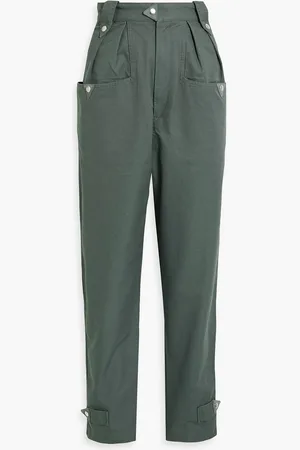 Marant Etoile Pulcie suede-trimmed cotton tapered pants - Green - FR 38