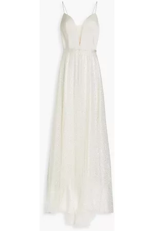 Catherine Deane Skyla embellished tulle-paneled satin bridal gown - White - UK 6