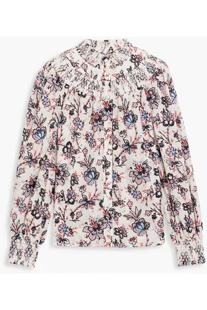 Derek Lam Smock-trimmed floral-print cotton-poplin blouse - Orange - US 2