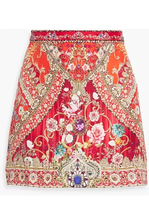 Camilla Crystal-embellished printed silk-satin mini skirt - Red - L