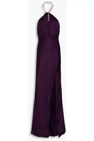 Nicholas Ambra chain-embellished satin halterneck maxi dress - Purple - US 4