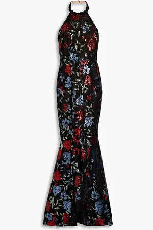 Marchesa Notte Embellished ruffled tulle halterneck gown - - US 10