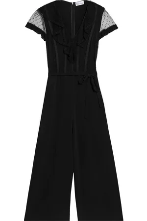 RED Valentino Cropped point d'esprit-paneled ruffled crepe jumpsuit - - IT 38