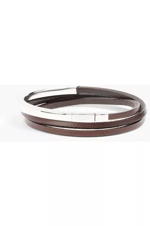 Tateossian Sterling silver and leather bracelet - Brown - L