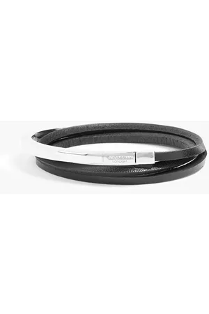 Tateossian Rhodium-plated sterling silver and leather bracelet - - M