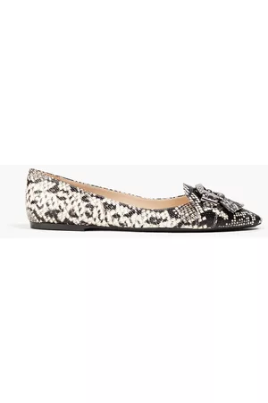 Tod's T-Ring fringed snake-effect leather point-toe flats - - EU 35.5