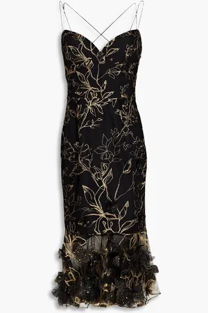 Marchesa Notte Floral-appliquéd embroidered tulle dress - - US 8