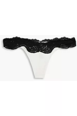 Stella McCartney Women Thongs - Lace-trimmed stretch-silk satin low-rise thong - White - S