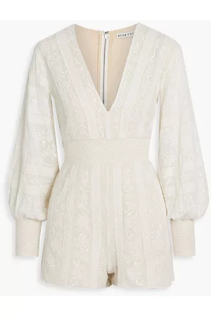 ALICE+OLIVIA Women Playsuits & Rompers - Alice Olivia - Darla smocked embroidered cotton-gauze playsuit - White - US 6