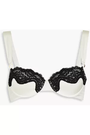 Stella McCartney Women Balconette Bras - Lace-trimmed stretch-silk satin underwired balconette bra - White - 34 B