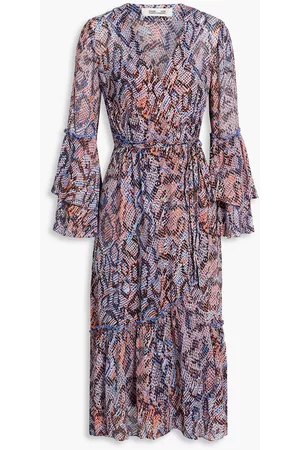 Diane von Furstenberg Women Printed Dresses - Elora ruffled printed chiffon midi wrap dress - - US 10