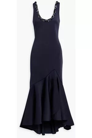 Badgley Mischka Asymmetric embellished scuba gown - Blue - US 4