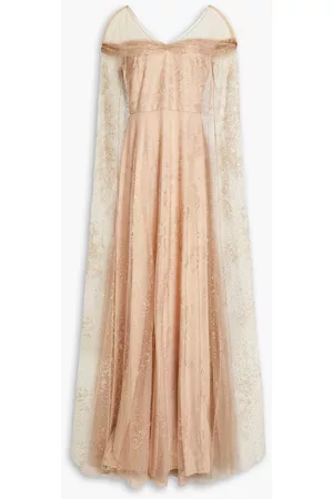 Marchesa Notte Off-the-shoulder glittered tulle gown - - US 16