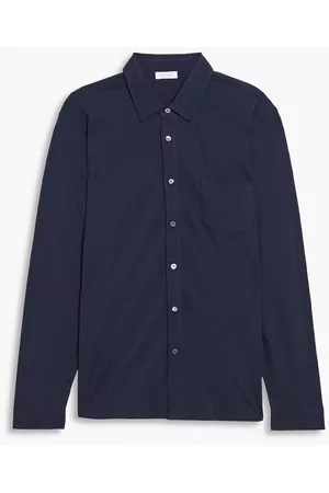 Sunspel Women Long sleeved Shirts - Cotton-piqué shirt - Blue - S