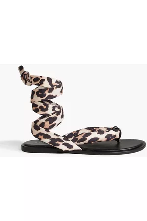 Ganni Women Leather Sandals - Leather-trimmed padded leopard-print shell sandals - - EU 40