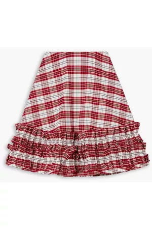 Molly Goddard Women Mini Skirts - Ella ruffled checked cotton-blend mini skirt - Red - UK 8
