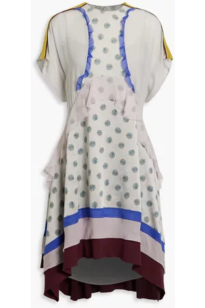 VALENTINO Women Printed Dresses - Chiffon-paneled floral-print silk- crepe dress - Gray - IT 40