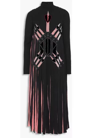VALENTINO Women Midi Dresses - Appliquéd pleated silk crepe de chine turtleneck midi dress - - IT 44