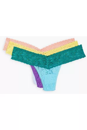 Hanky Panky Women Thongs - Signature set of three two-tone stretch-lace low-rise thongs - - ONESIZE