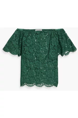 VALENTINO Women Strapless Tops - Off-the-shoulder cotton-blend corded lace top - Green - IT 44