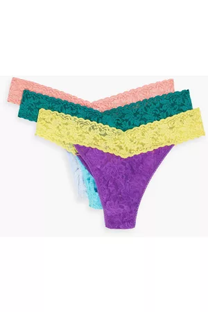 Hanky Panky Women Thongs - Signature set of three two-tone stretch-lace low-rise thongs - - ONESIZE