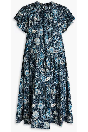 ULLA JOHNSON Women Printed Dresses - Kasim gathered floral-print cotton-blend dress - Blue - US 0
