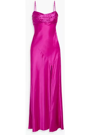 Nina gathered silk-satin maxi dress