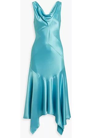 Nicholas Women Asymmetrical Dresses - Seline asymmetric draped satin midi dress - Blue - US 8