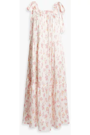 Les Rêveries Women Printed Dresses - Tiered floral-print silk-satin midi dress - Pink - US 2