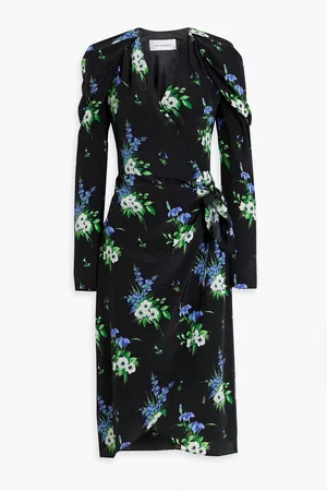Les Rêveries Women Printed Dresses - Floral-print silk crepe de chine midi wrap dress - - US 2