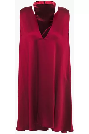 VALENTINO Women Graduation Dresses - Cutout velvet-paneled crepe de chine mini dress - Red - IT 40