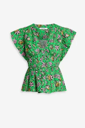 Derek Lam Women Blouses - Roselyn ruffled floral-print cotton-blend poplin blouse - Green - US 4