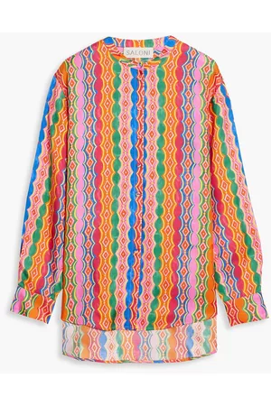 SALONI Women Twill Shirts - Bobbi printed silk satin-twill shirt - - UK 16
