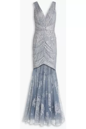 Marchesa Notte Women Evening Dresses - Ruched glittered tulle gown - - US 16