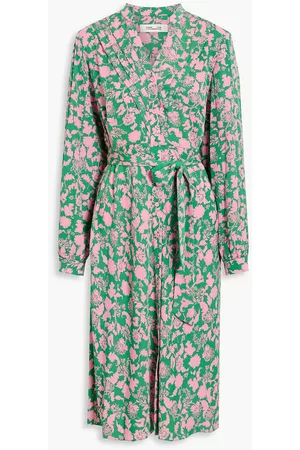 Diane von Furstenberg Women Printed Dresses - Khloe pleated floral-print crepe dress - Green - US 6