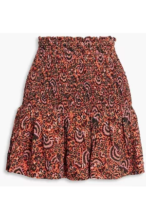 A.L.C. Women Printed Skirts - Kade shirred printed silk-crepe mini skirt - Red - US 2