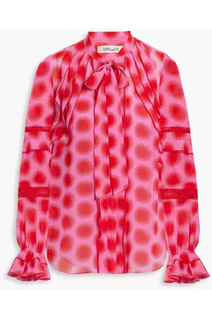 Diane von Furstenberg Women Chiffon Tops - Arlington ruffled printed chiffon blouse - - US 12