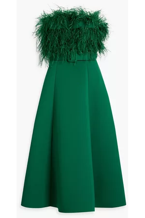 Badgley Mischka Women Strapless Dresses - Strapless belted faux feather-embellished scuba midi dress - - US 2