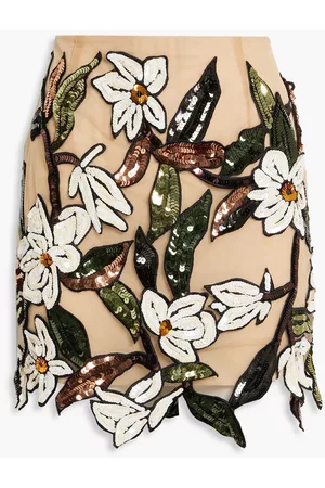 Oscar de la Renta Women Sequin Mini Skirts - Sequin-embellished tulle mini skirt - Neutral - US 6