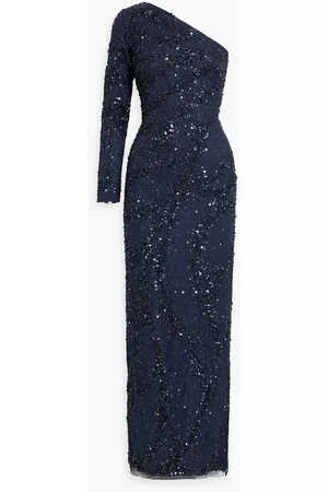THEIA Women Evening Dresses - Evangeline one-sleeve embellished tulle gown - Blue - US 4