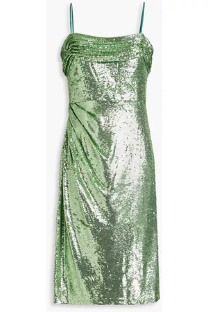 THEIA Women Knitted Dresses - Ruched sequined knitted dress - Green - US 4