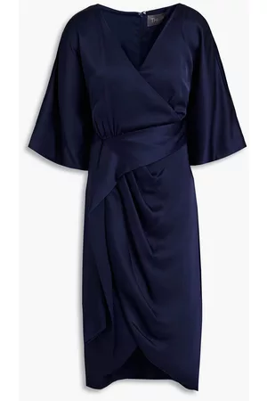 THEIA Women Ruched Dresses - Wrap-effect ruched stretch-satin dress - Blue - US 4