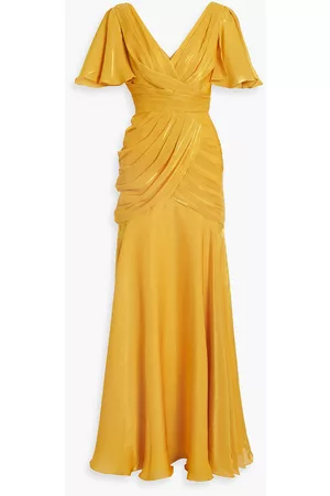 THEIA Women Evening Dresses - Tamara wrap-effect metallic georgette gown - Yellow - US 0