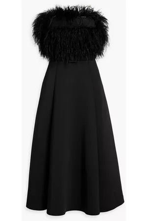 Badgley Mischka Women Strapless Dresses - Strapless belted faux feather-embellished scuba midi dress - - US 14