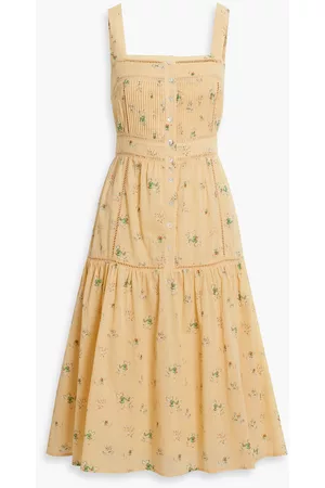 Joie Women Printed Dresses - Charmesse pintucked floral-print cotton-gauze midi dress - Yellow - US 2