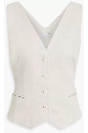IRIS & INK Women Gilets - Thelma herringbone linen vest - White - UK 16