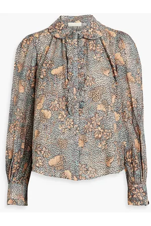 ULLA JOHNSON Women Blouses - Phillips ruffled printed cotton-blend voile blouse - Orange - US 0