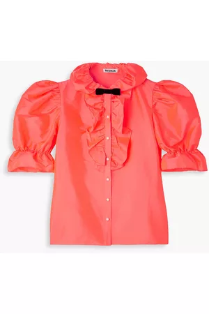 BATSHEVA Women Blouses - Lou bow-embellished ruffled taffeta blouse - Orange - US 2